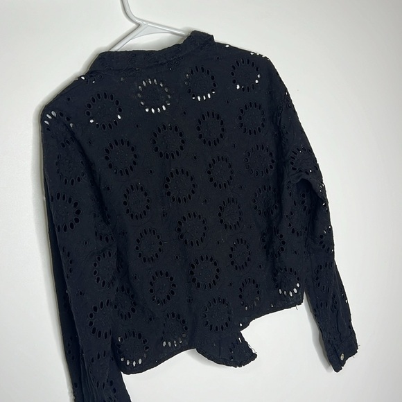 Zara Black Boxy Eyelet Long Sleeve Jacket Top - Picture 7 of 7
